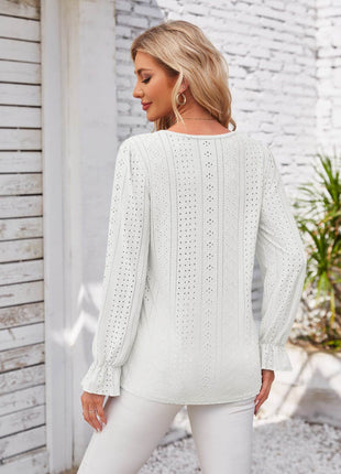 Applique V-Neck Flounce Sleeve T-Shirt - MimiStylez