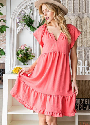 Reborn J Ruffled Notched Cap Sleeve Dress - MimiStylez