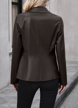 Button Up Collared Neck Blazer - MimiStylez