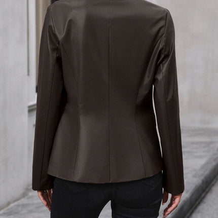 Button Up Collared Neck Blazer - MimiStylez