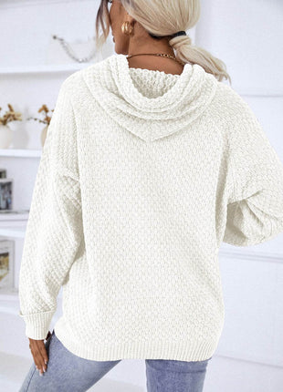 Texture Drawstring Long Sleeve Hooded Sweater - MimiStylez