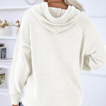 Texture Drawstring Long Sleeve Hooded Sweater - MimiStylez