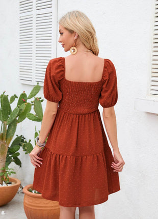 Swiss Dot Smocked Square Neck Dress - MimiStylez