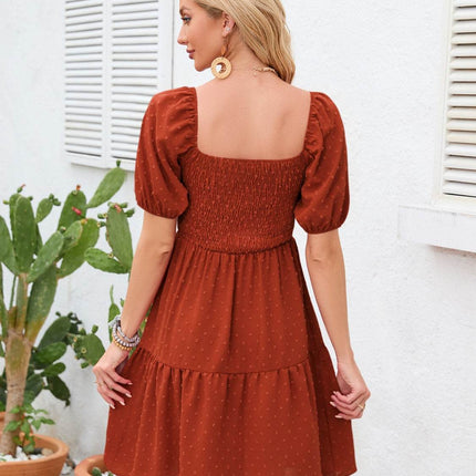 Swiss Dot Smocked Square Neck Dress - MimiStylez