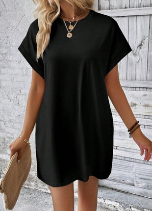 Pocketed Round Neck Short Sleeve Dress - MimiStylez