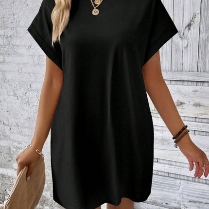 Pocketed Round Neck Short Sleeve Dress - MimiStylez