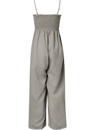 Smocked Spaghetti Strap Wide Leg Jumpsuit - MimiStylez