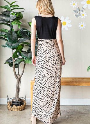 Heimish Full Size Slit Animal Print V-Neck Wide Strap Dress - MimiStylez