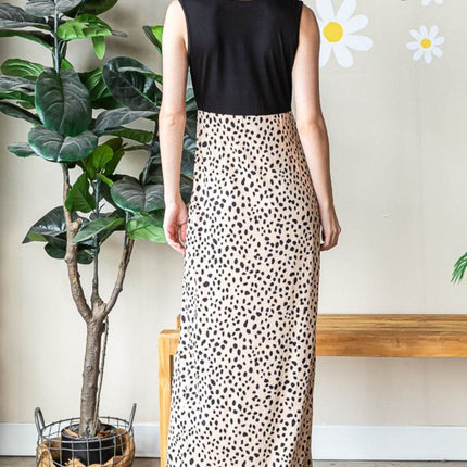 Heimish Full Size Slit Animal Print V-Neck Wide Strap Dress - MimiStylez