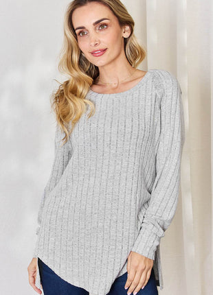 Basic Bae Full Size Ribbed Round Neck Slit T-Shirt - MimiStylez