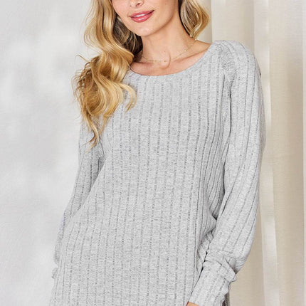 Basic Bae Full Size Ribbed Round Neck Slit T-Shirt - MimiStylez