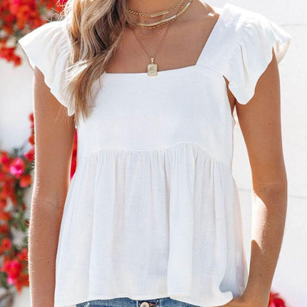 Full Size Ruffled Square Neck Cap Sleeve Blouse - MimiStylez