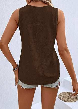 Full Size Decorative Button V-Neck Tank - MimiStylez