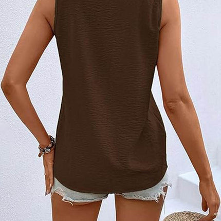 Full Size Decorative Button V-Neck Tank - MimiStylez