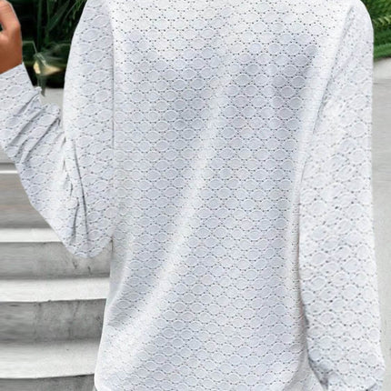 Eyelet Notched Long Sleeve T-Shirt - MimiStylez
