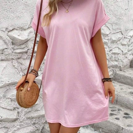 Round Neck Short Sleeve Mini Dress - MimiStylez
