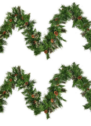 9FT Christmas Garland With 20 Pine Cones And 50 Warm White LED Lights