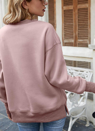 Dropped Shoulder Slit Sweatshirt - MimiStylez