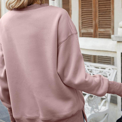 Dropped Shoulder Slit Sweatshirt - MimiStylez