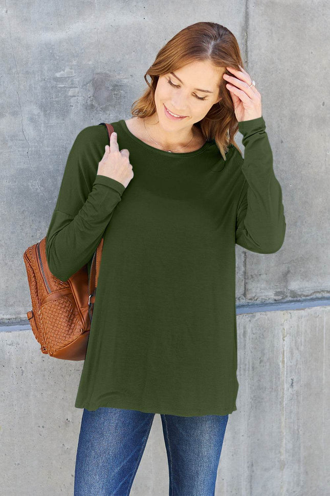Basic Bae Full Size Round Neck Dropped Shoulder T-Shirt - MimiStylez