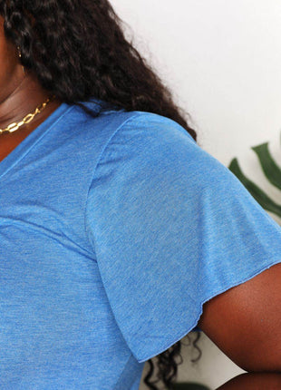 Double Take Ruched V-Neck Short Sleeve T-Shirt - MimiStylez