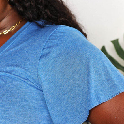 Double Take Ruched V-Neck Short Sleeve T-Shirt - MimiStylez
