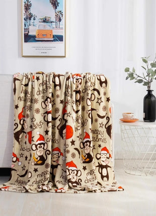 Christmas Elk Snowman Santa Claus Print Blanket Winter Double-sided Flannel Blanket