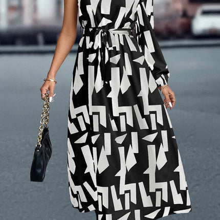 Printed One-Shoulder Tie Waist Dress - MimiStylez