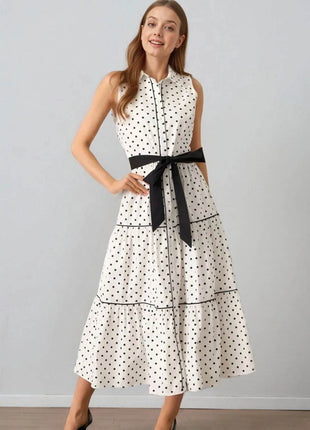 Polka Dot Sleeveless Midi Shirt Dress - MimiStylez