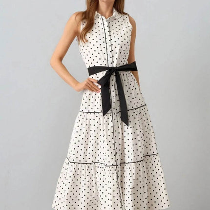 Polka Dot Sleeveless Midi Shirt Dress - MimiStylez