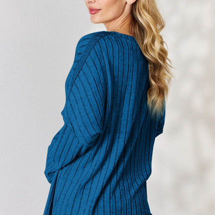 Basic Bae Full Size Ribbed Half Button Long Sleeve T-Shirt - MimiStylez