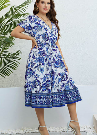 Floral Flounce Sleeve Surplice Dress - MimiStylez