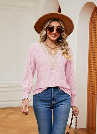 Contrast Flounce Sleeve Blouse - MimiStylez