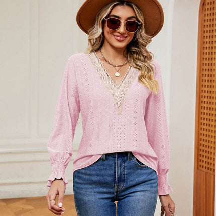 Contrast Flounce Sleeve Blouse - MimiStylez