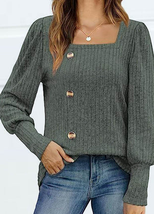 Decorative Button Square Neck Top - MimiStylez