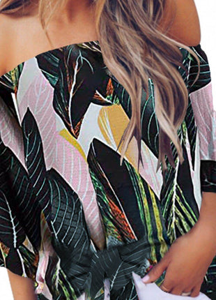 Tied Printed Off-Shoulder Half Sleeve Blouse - MimiStylez
