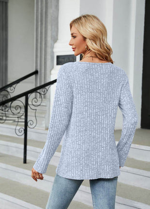 Buttoned Long Sleeve Slit Top - MimiStylez