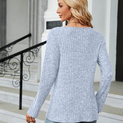 Buttoned Long Sleeve Slit Top - MimiStylez