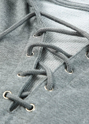 Lace-Up Dropped Shoulder Hoodie - MimiStylez