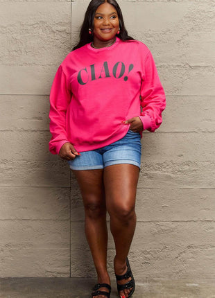 Simply Love Full Size CIAO！Round Neck Sweatshirt - MimiStylez