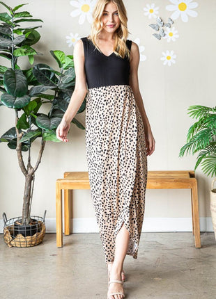 Heimish Full Size Slit Animal Print V-Neck Wide Strap Dress - MimiStylez