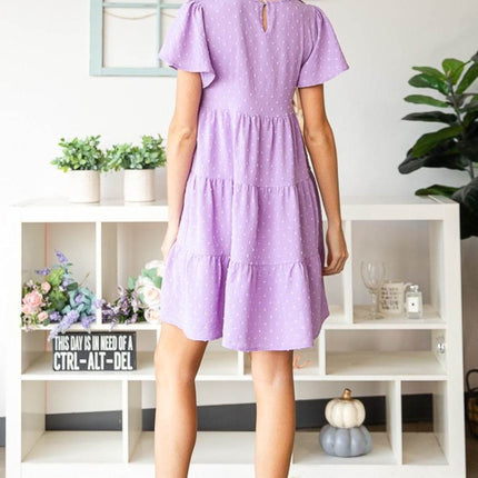 Heimish Full Size Swiss Dot Short Sleeve Tiered Dress - MimiStylez