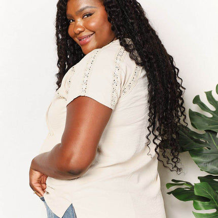 Double Take Crochet Buttoned Short Sleeves Top - MimiStylez