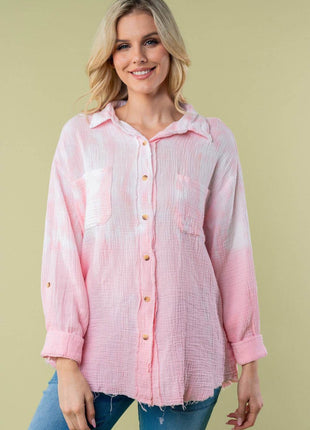 White Birch Full Size Long Sleeve Tie Dye Shirt - MimiStylez