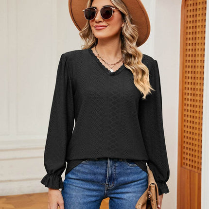 V-Neck Flounce Sleeve Blouse - MimiStylez
