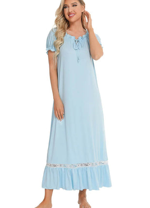 Lace Detail Short Sleeve Lounge Dress - MimiStylez