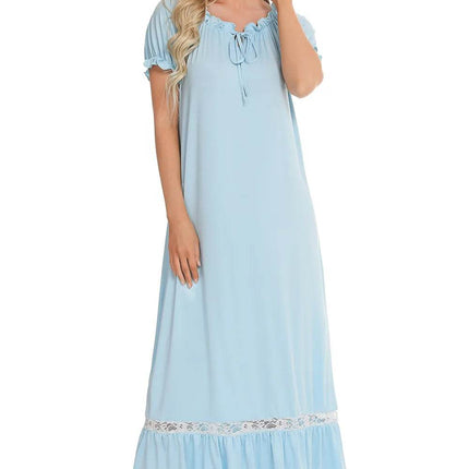 Lace Detail Short Sleeve Lounge Dress - MimiStylez
