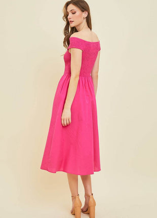 HEYSON Off-Shoulder Smocked Midi Dress - MimiStylez
