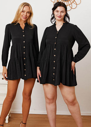 Ruffled Button Up Long Sleeve Tiered Shirt - MimiStylez