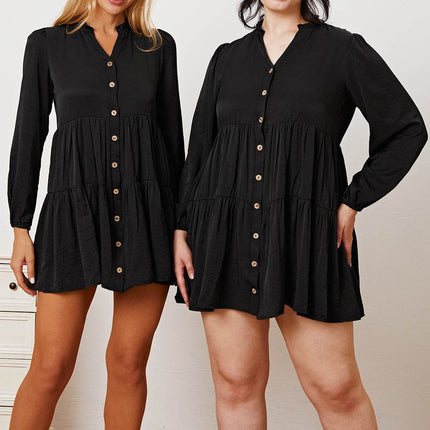 Ruffled Button Up Long Sleeve Tiered Shirt - MimiStylez